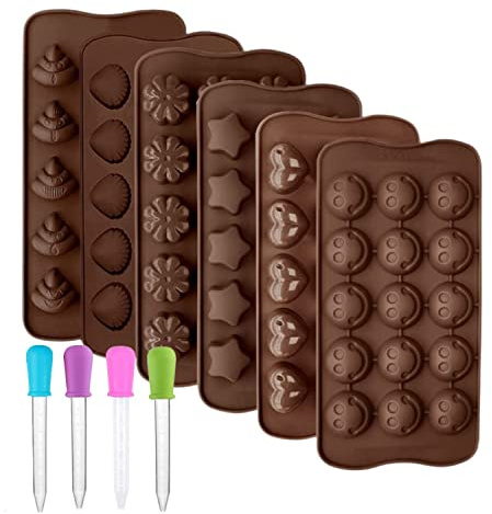Accfore 6 pezzi Stampi per Cioccolato in Silicone,Stampo per Fiori Stampo per Caramelle Gelatina Teglie da Cucina Antiaderenti Vassoi per Cubetti di Ghiaccio per Festival Partito