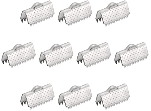 sourcing map 30 Stück Bandklemmen Ribbon Quetsch Ende Crimp Klammern 15mm Gespitzt Textur Edelstahl Einklemmen Schnur Ende Kordelenden Schmuck Verschluss Kordelenden für Herstellung Silberton