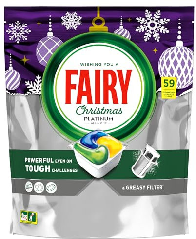 Fairy Platinum Lemon All In One Dishwasher Tablets, With Shiny Cleaning & Scent of Lemon, 59 Tablets