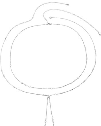 Stfery Body Chain Jewellery, Kettengürtel Silber Strass Taillenkette Minimalistische Doppellagige Quaste Bauchkette Körperkette 93cm