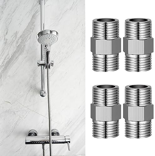 4 Stück 1/2 Zoll Doppelnippel Duschschlauch Adapter Schlauchverschraubung | Edelstahl Außengewinde Gewindefitting Sechskant Fitting Reduzierung Gewindeadapter für Badezimmer, Duschschlauch
