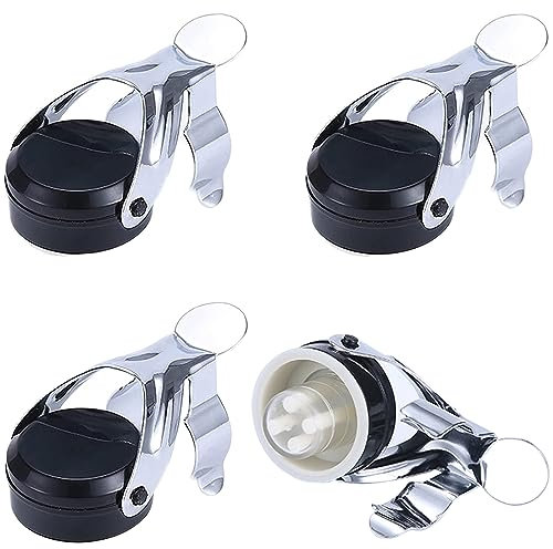 Cisixin Tappo Vino Spumante in Acciaio Inox - 4 Pezzi Sottovuoto per Conservazione di Bevande Alcoliche Come Birra e Champagne, Nero