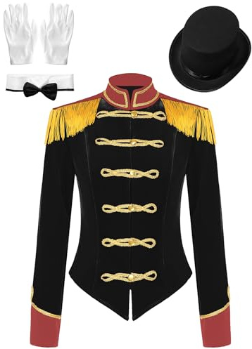 YiZYiF Damen Zirkus Kostüm Ringmaster Jacke Dompteurin Uniform Cosplay Mantel Frack Smoking Jacke Halloween Party Weihnachten Kostüm A_Schwarz_Set M