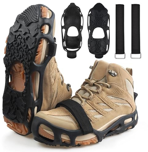 Spikeless Ice Cleats for Boots and Shoes Slip On Traction Cleats Crampons Traction Devices Aids Rubber Footwear for Snow and Ice Winter Walking Indoor Outdoor Men Women (L,XL+Strap)
