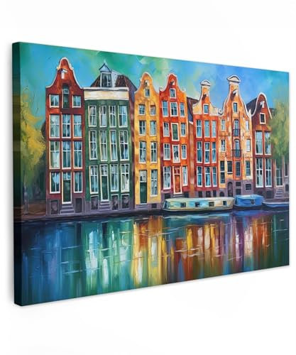 MuchoWow© Quadri Grandi Dimensioni 120x80 cm Quadretti Da Parete Quadro Moderno Camera Da Letto Stampa Foto Su Tela Soggiorno CorniceAmsterdam - Pittura a olio - Canale - Pittura - Arte