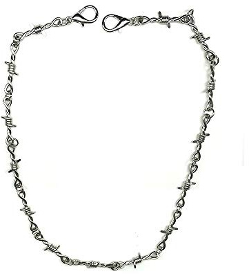 Punk Thorns Necklace Metal Chain Safety Obtuse Padlock Flame Necklace Hiphop Rock Jewelry for Men, Zinc, No Gemstone