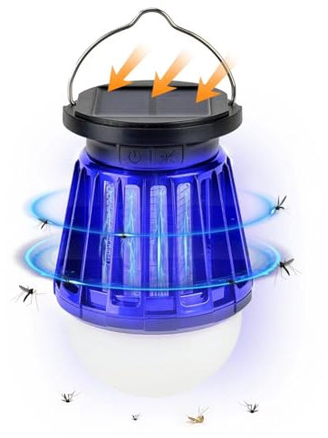 Insektenvernichter Elektrisch, Solar Mückenlampe Campinglampe 2 IN 1, Mückenfalle USB Wiederaufladbare Akku Fliegenfalle,Insektenfalle Elektrisch Mosquito Killer Tragbare für Outdoor/Innen/Außen