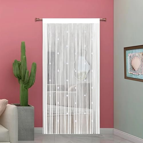 Perlenvorhang Für Türen Fliegenvorhang Insektenschutz Fliegentürvorhang Dekorative Gardine Balkontür Türvorhang Fliegen Vorhang Terrasse Türvorhänge Terrassentür Fadenvorhang (Weiß 90x200cm(35x79''))