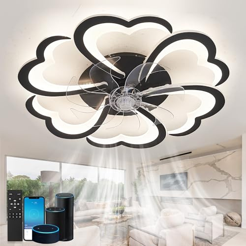 Fachae Ventilateur de Plafond Compatible avec Alexa,Dimmable,6 Vitesses | Ventilo Plafond avec Lumière Fonctionne Réversible,Convient pour La Chambre À Coucher,Noir,App + Assistant Vocal