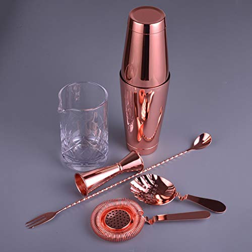 DDNGEJ Barkeeper, Kupferversion, 6-teiliges Bar-Set, Boston-Cocktail-Shaker, Bartending-Set inklusive Rührglas