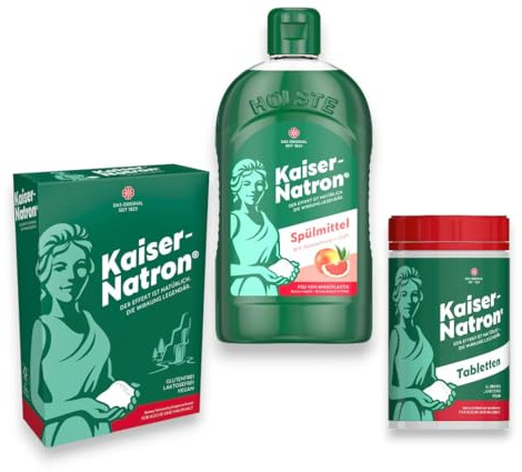 Kaiser Natron Haushalts Angebot | Natron Pulver 250g + Tabletten 100g + Spülmittel 500ml | für Küche und Haushalt, für die Großreinigung