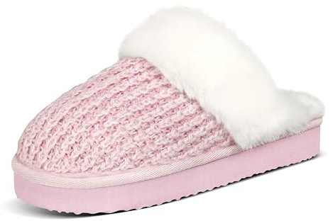 PIZZ ANNU Womens Slippers Winter Warm Fluffy Memory Foam Non Slip Ladies House Shoes for Indoor Cozy Comfy Platform Home Hard Sole Pink Size 7/8
