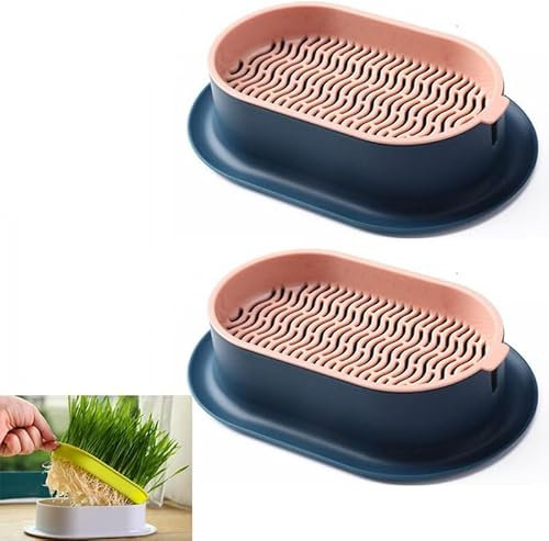 GYJZZW 2Pcs Cat Grass Growing Kit, Practical Cat Plant Convenient Planting Box, Cat Grass Planter, Cat Grass Seed Sprout Trays, Hydroponic Cat Grass Planter (A1)