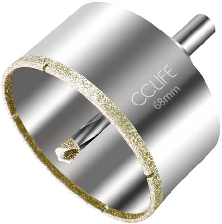CCLIFE Scie Cloche Diamantée 68mm, Foret Diamanté avec Foret de Centrage, Idéal pour Coupe de Verre, Carrelage, Céramique, Granit, Marbre, Revêtement en Diamant Durable