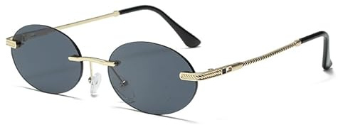 Long Keeper Retro Sonnenbrille Damen Herren Ovale Vintage Sonnenbrille rahmenlose Sonnenbrille Herrengold UV400