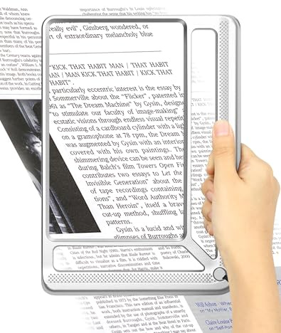 Tobegiga 6X Full Page Magnifying Glass for Reading, Lightweight Rectangular Magnifier with Large Book Page Viewing Area, Handheld Magnifier for Reading Small Prints for Seniors Low Vision, Silver