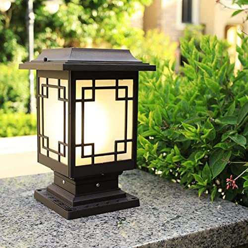 Wall Lamp Post Light Solar Fence Pedestal Light Square Gate Bollard Pillar Lamp LED Column Post Lamps Outdoor Waterproof Table Torch Lantern Deck Villa Landscape Street Lighting ( Size : 19*23*36
