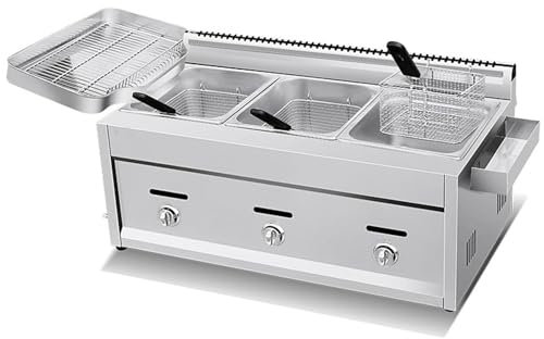 Freidora Gas Industrial, Freidoras con Cestas Grande, Freidora a Gas de Encimera de Acero Inoxidable, freidora ComercialCapacidad 16L/24L, 2/3 cestas para cocinar, para Freír Tapas,8Lx3