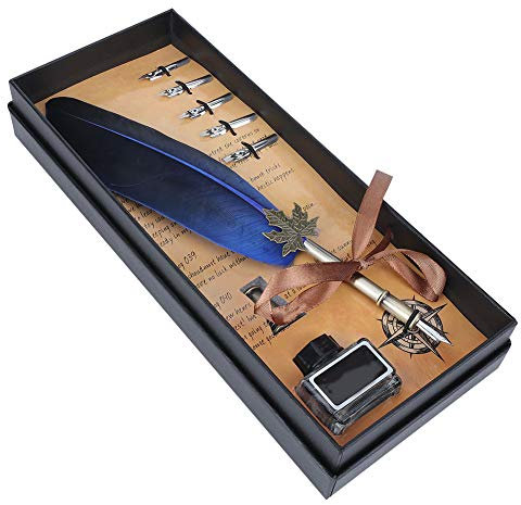 Eacam Federstift, Vintage-Federkiel, Kalligraphie-Schreibset mit Geschenkbox, Zum Zeichnen und Handschreiben (Blau)