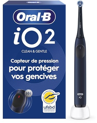 Oral-B Brosse à Dents Electrique iO 2 avec 1 Brossette de Rechange, Bleue – 3 Modes de Brossage dont Douceur, Capteur de Pression sur les Gencives, Batterie Rechargeable, Silencieuse