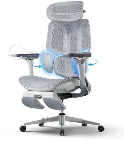 Hbada E3 Pro Ergonomischer Bürostuhl - 3-Zonen Lordosenstütze, 4D Kopfstütze, 6D Armlehnen, Schreibtischstuhl mit Fußstütze, Weiß
