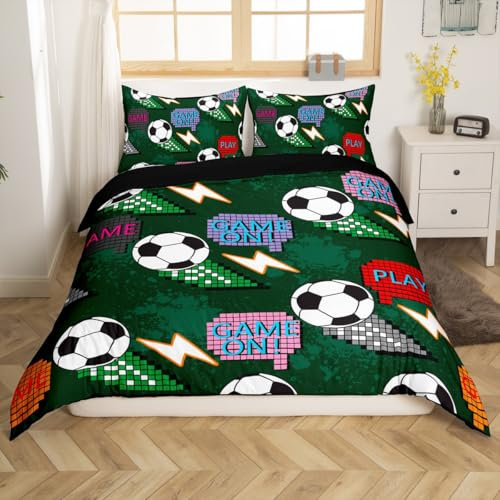 Loussiesd Juego de funda de edredón con diseño de fútbol, tamaño individual, para niños, niñas, adolescentes, juego de ropa de cama de juego de pelota de fútbol, regalo para los amantes del fútbol,
