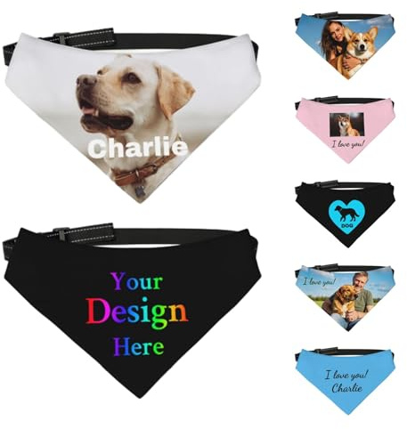 Personalisierte Hundehalstücher mit Foto, Name, Logo, Individueller Haustierschal, Dreieckstuch, Halstuch mit Verstellbarer Schnalle, Personalisiertes Haustierkostüm-Accessoire für Hunde und Katzen