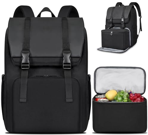 BERTASCHE Lunch Rucksack, Laptop Rucksack 17,3 Zoll mit Isoliertes Kühltasche für Herren und Damen, 2-in-1-Arbeitsrucksack für Uni, Business, Pendler, Reisen, Schwarz