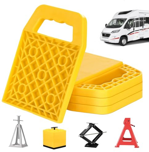 Stützplatten Stapelbar,4 Stück 23 * 17CM Wohnwagen Stützplatten Mit Griff,Stützplatten Für Wohnwagen,Stützplatten Set Für Wohnwagen Für Wohnmobil,Caravan,Bis 3 T Max(Gelb)