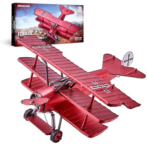 Piececool 3D Puzzle Metall Dr-1 Dreidecker, Dreidecker Red Baron Luftfahrzeuge Generation 3D Puzzle Modellbausatz Erwachsene, 3D-Puzzles für Edelstahl, Metal, Geschenk, Andenken, Sammlung, 162 Teile
