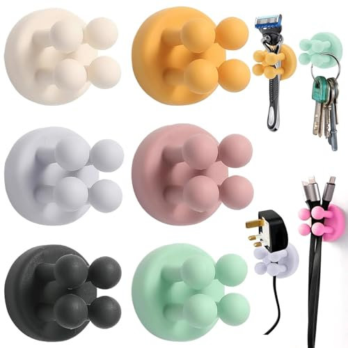 6 Stück Zufällige Farbe Silikon Zahnbürstenhalter Wand, Zahnbürstenhalterung Ohne Bohren Multifunktions-Haken Wasserdicht Platzsparend Für Badezimmer Küche Wohnzimmer