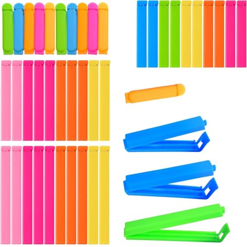 YUNYU Lot de 40 pinces réutilisables pour sachets alimentaires en 4 tailles (7 cm/9 cm/11 cm/13 cm) – Clips d'étanchéité en plastique pour le stockage des collations – Pinces alimentaires multicolores