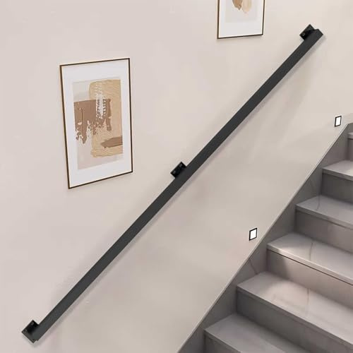 Pasamanos de escalera modernos de 60cm/1,5m/1,8m/2,4m/3,6m/4,5m, color negro mate, barandillas de escalera para montaje en pared, de metal y hierro, para escalones de interior y exterior. Kit completo