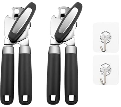 Kellegour 2 Pezzi Apriscatole Manuale Multifunzionale Professionale,3 in 1 Apriscatole Professionale in Acciaio Inossidabile,Adatto A Ristoranti,Bar,Anziani,Donne,Bambini,Pazienti Con Artrite,Nero