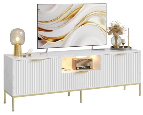 Bestier TV-Schrank für 55/60-Zoll-Fernseher, modernes Entertainment-Center mit Stauraum, Medienkonsole mit Wellenmuster für Wohn- und Schlafzimmer, weißer Marmor