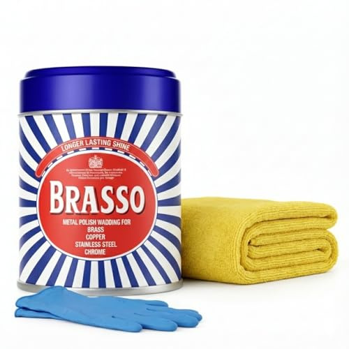 Fusion Finds Brasso Metal Polish Wadding Bundle: 75g Rust Remover for Metal & Brass Cleaner. Includes Microfibre Polishing Cloth & Nitrile Gloves. Car Polish for Chrome, Copper & Stainless Steel