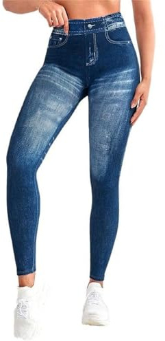 Gellmall Jeggings taille haute pour femme aspect jean élastique pour femme Pantalon long skinny Treggings Pantalon de yoga Pantalon de fitness S-XL, bleu, S
