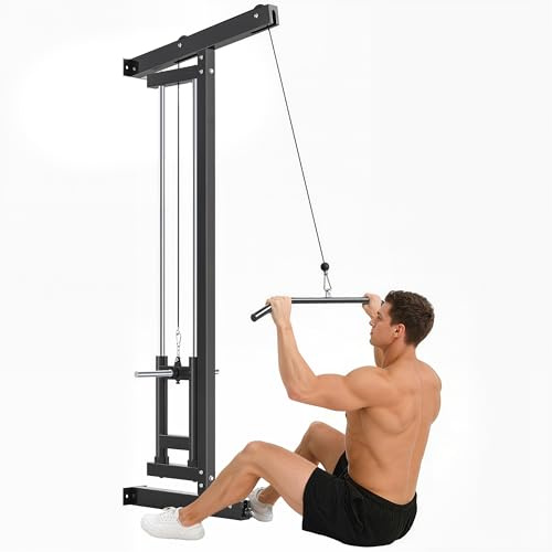 SPORTNOW Wall Mounted Lat Pull Down Machine, Crossover Cable Machine with High & Low Pulleys for Home Gym Full Body Workout
