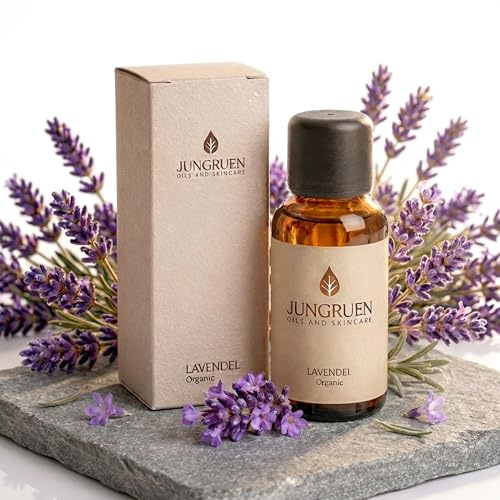 JUNGRUEN Lavendelöl Bio 30ml – 100% naturreines ätherisches Öl, Bio-Qualität aus Griechenland – Lavendel Öl für Aromatherapie, Diffuser, Entspannung, Massage & Hautpflege