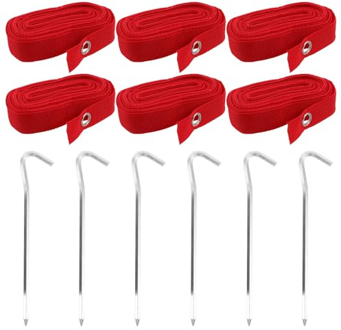 Warmhm Kit de Marquage de Terrain de Beach-Volley, Lignes de Délimitation du Beach-Volley, 6 Pcs, Rouge, Nylon et Alliage D'aluminium, Installation Rapide, Flexible, Ancrages au Sol,
