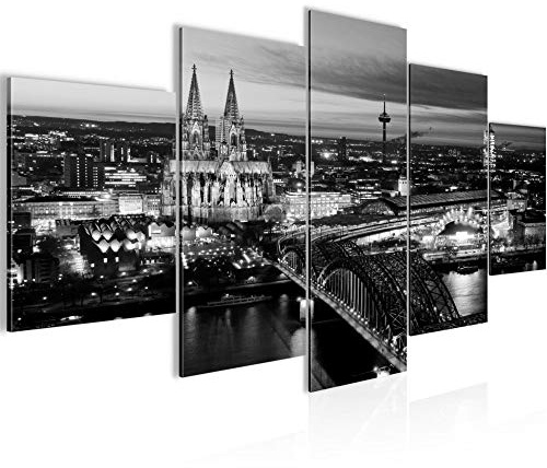 Runa Art Bild Wohnzimmer Schlafzimmer Köln 5 Teilig Skyline Schwarz Weiss Wandbilder auf Vlies Leinwand 601553b