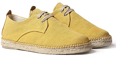 Men's lace-up espadrille in cotton fabric - DIXON - Yellow, 45 EU