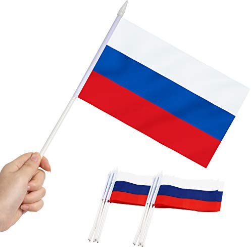 Anley Russische 5x8 Zoll Handgehaltene Mini-Flagge mit 12 weißem, festem Mast - Russland Stick Flagge, lebendige Farbe und lichtecht - 5.5 x 8 Zoll Handgehaltene Stick Flaggen mit Speerspitze