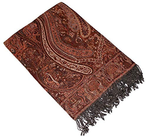 Lorenzo Cana 9612177 Couverture en laine jacquard tissée en laine mérinos d'agneau mérinos - Motif cachemire - Couverture de canapé - Marron rouge - 140 x 200 cm