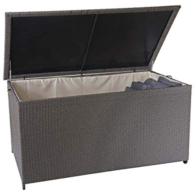 Mendler Poly-Rattan Kissenbox HWC-D88 80x160x94cm 950l - grau | Gartentruhe, Auflagenbox, Truhe, Premium