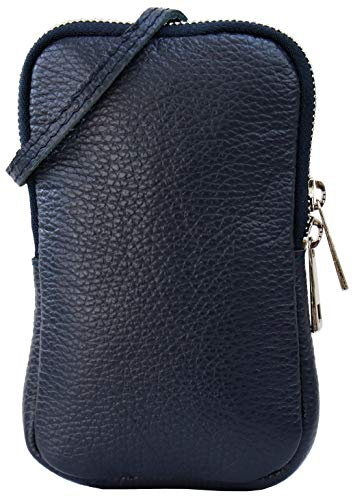 SH Leder Damen Echtleder Handytasche Umhängetasche Geldbörse Multifunktion Beutel Mini Bote Abnehmbar Verstellbar Schultergurt Handy bis 6,8 Zoll 11x18cm Jana G269 (Dunkel Blau)