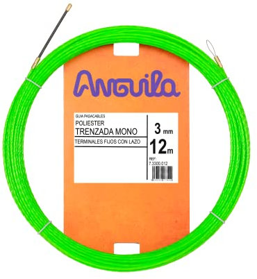 Anguila Max 7.3300.012 Guía pasacables Especial Tubos Poliéster Trenzada Monofilamento 3mm 12 Metros y terminales Fijos con Lazo, Verde
