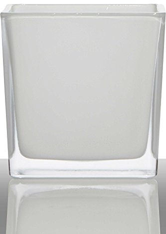 INNA-Glas Tiesto de Cristal Kim, Cubos/Cuadrado, Blanca, 14x14x14cm - Macetero - Maceta