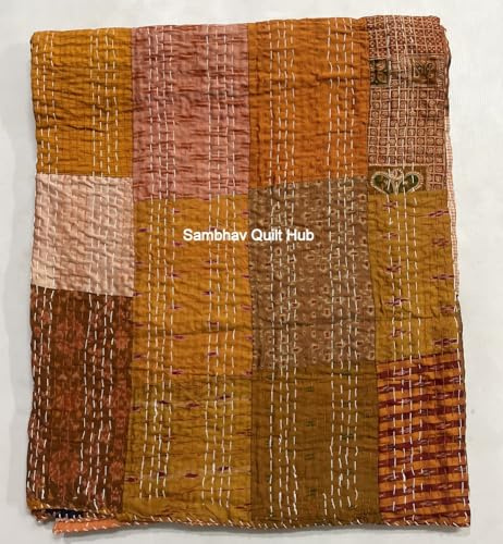 Indische mehrfarbige handgemachte Seiden-Patchwork-Seide Sari Patola Queen Size Patchwork Kantha Quilt 228 x 274 cm Bettbezug Seide Patola Quilt Überwurf Decke