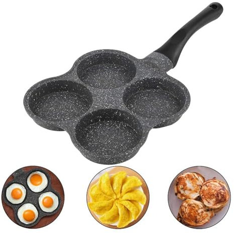 Poêle à oeufs 4-en-1, Poêle à Frire Antiadhésive 4 en 1, Poêle à 4 Emplacements, Poêle à Pancakes Poêle à Omelette, poêle à frire en aluminium pour oeufs burgers bacon fournitures de cuisine, 36,5cm